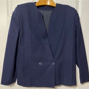 Karen Ellis‎ Navy Wool Blazer Jacket Women's Size 11/12 Career Office